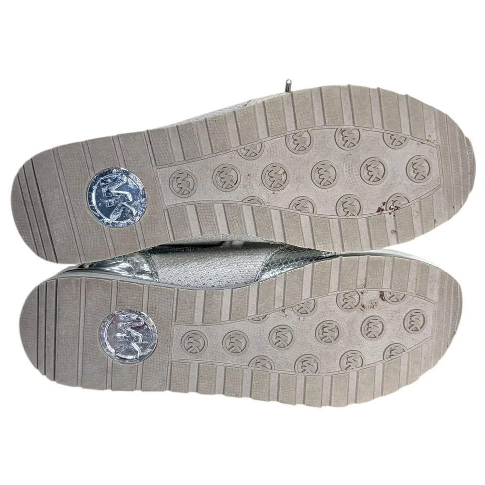 Michael Kors Billie Silver Knit‎ Sock Sneakers Metallic Accent Lace Up Size 10M